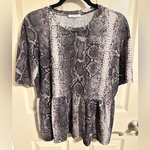 Zara Snake Print Peplum Top, Black and Gray, Sz M